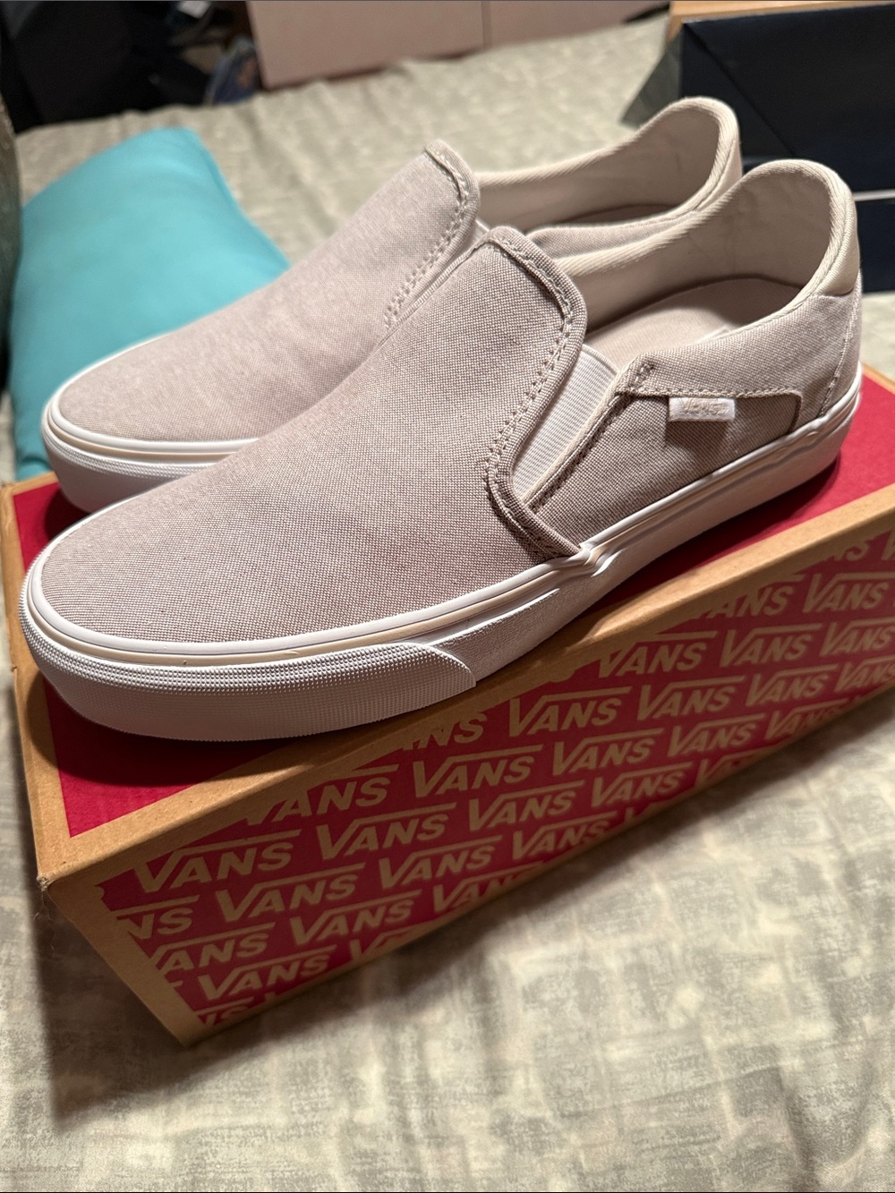 Vans Slip-On Canvas Sneakers in Light Beige